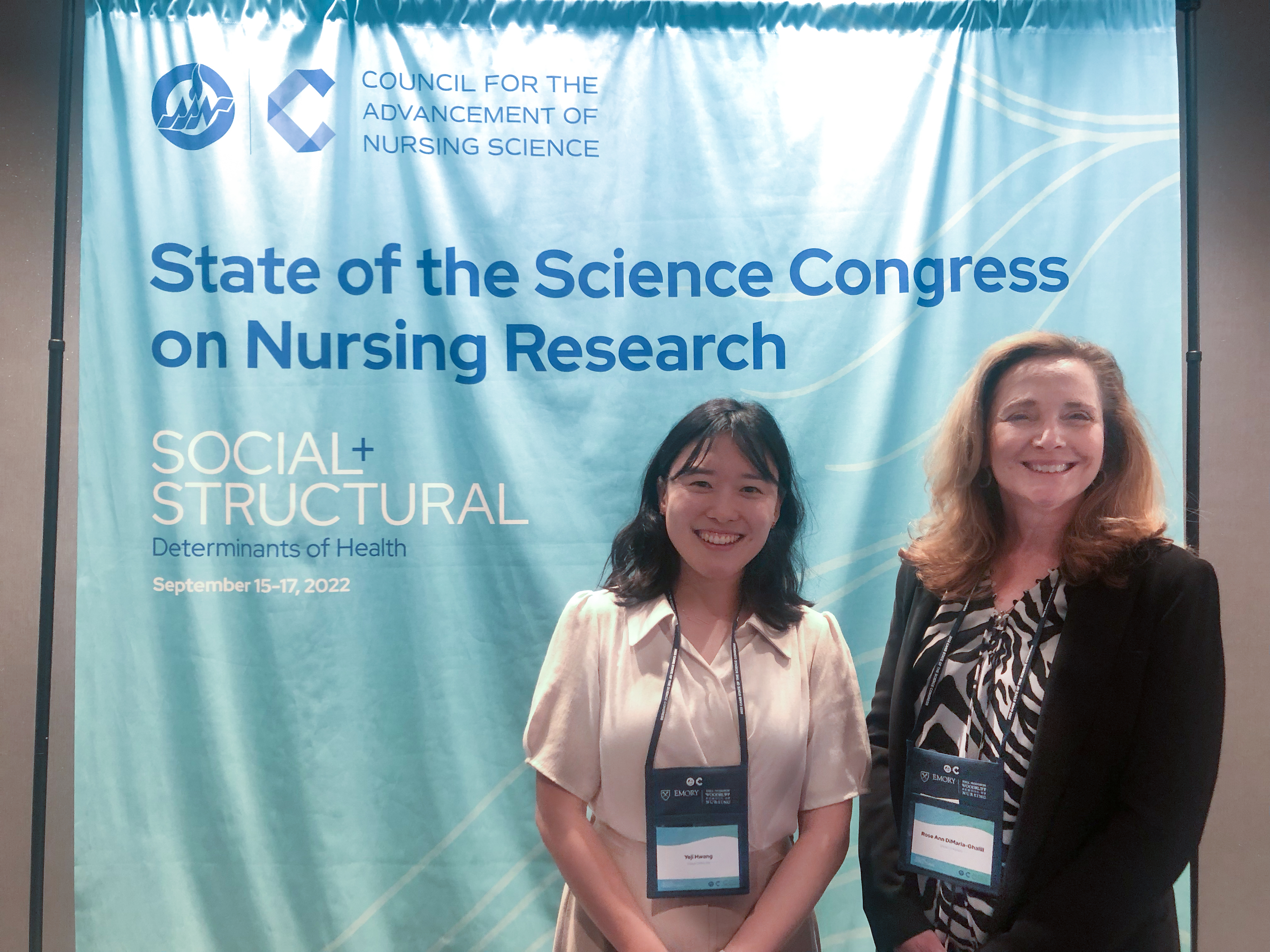 College of Nursing and Health Professions' Yeji Hwang, PhD, RN, a postdoctoral fellow, standing with Rose Ann DiMaria-Ghalili, PhD, a professor of nursing and senior associate dean for Research Doctoral Nursing